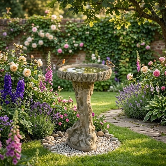 The Hare Birdbath in Stone