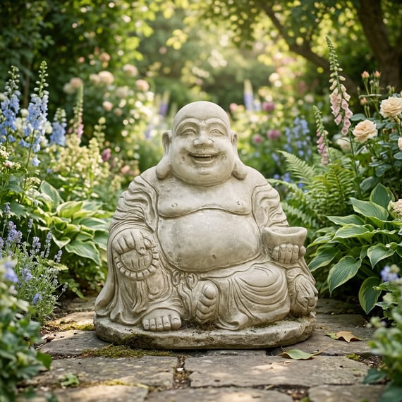 Large Jolly Buddha Garden Ornament in Stone