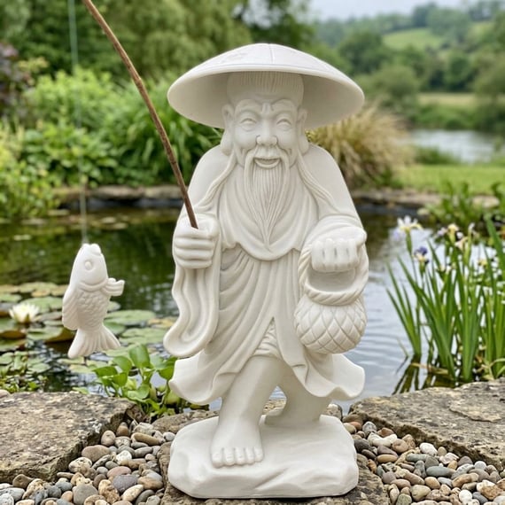 Standing Fisherman Garden Statue in White