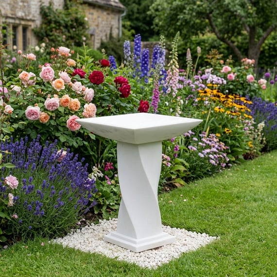 Winding Stone Birdbath in White