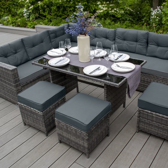 Jardi Rattan Corner Sofa Set - Grey - 9 Seater