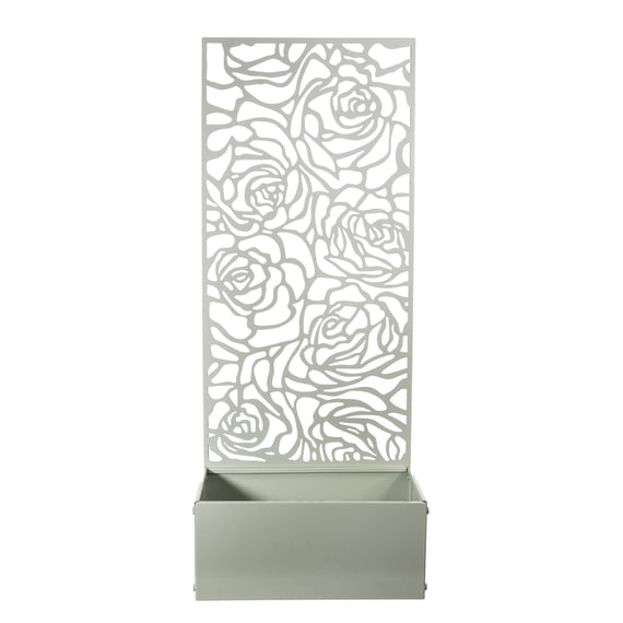 Sage Green Roses Steel Decorative Garden Screen and Planter