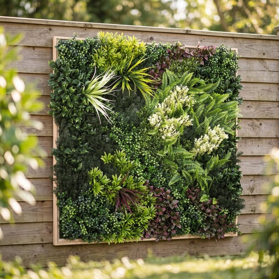 1x1m Artificial Living Wall Art in Frame Emerald Skye
