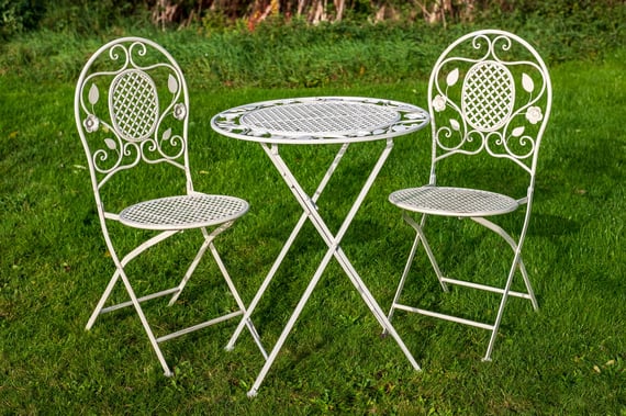 Yoxford Metal Garden Bistro Set Cream