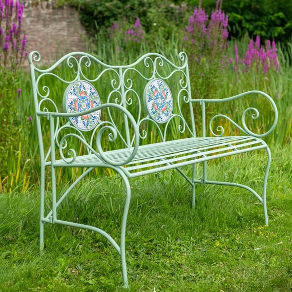 Rhone Garden Bench with Floral Mosaic Pattern