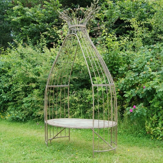 Bowed Arch Metal Arbour Bench Green