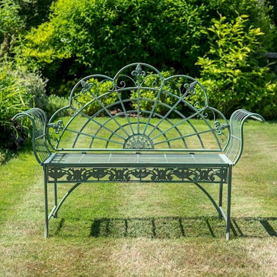 Dove Tail Antique Green Metal Garden Bench