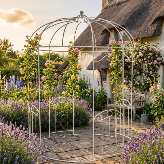 Heraldic White Metal Garden Gazebo