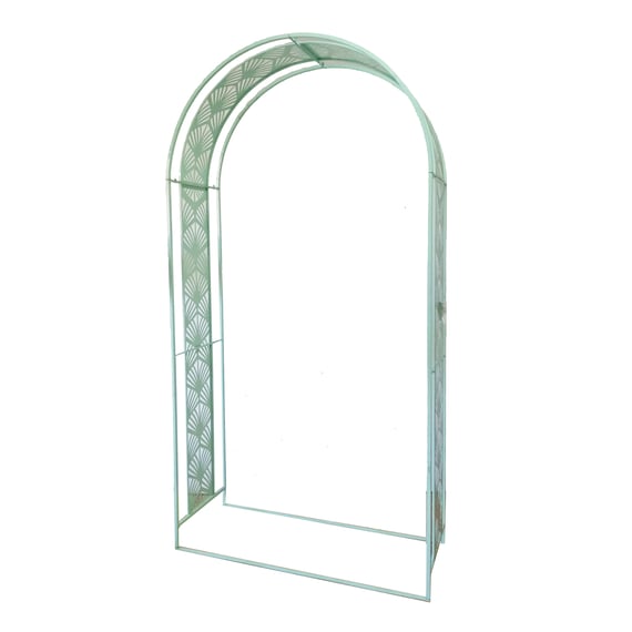 Streamline Moderne Metal Garden Arch in Sage Green - Original