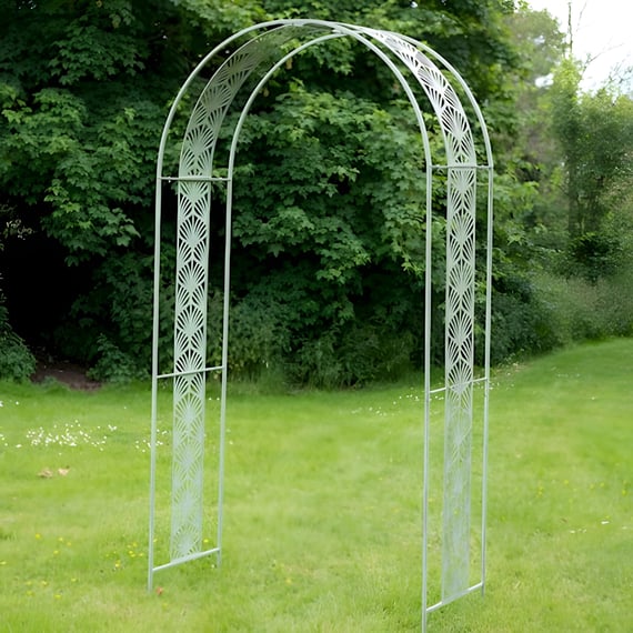 Streamline Moderne Metal Garden Arch in Sage Green