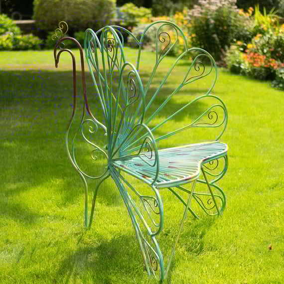 Peacock Hand Painted Metal Garden Seat