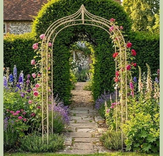 Gothic Antiqued Cream Metal Garden Arch