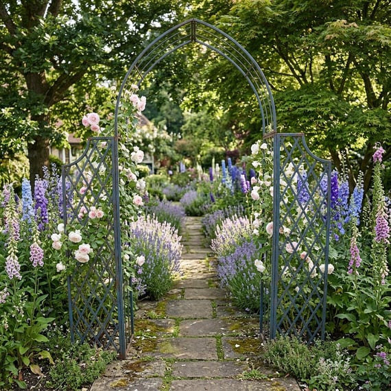 Lattice Metal Garden Arch with Side Panels