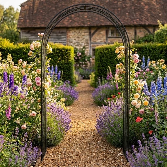 Streamline Moderne Metal Garden Arch in Umber