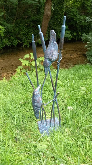 Birds on Reeds Bronzed Garden Ornament Original Photo