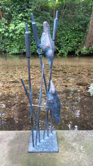 Birds on Reeds Bronzed Garden Statue