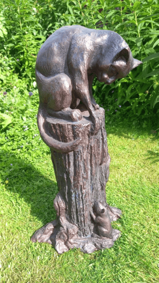 Cat and Mouse Bronzed Garden Ornament