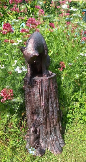 Cat and Mouse Bronzed Garden Sculpture
