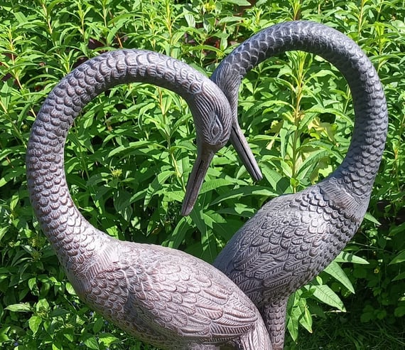 Love Cranes Bronzed Garden Ornaments Large
