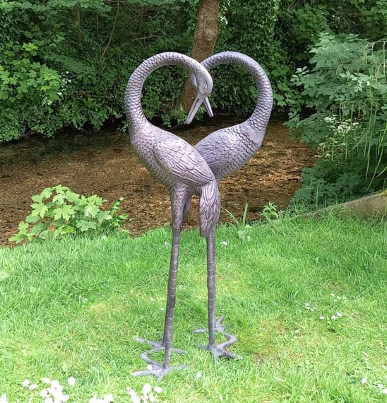 Love Cranes Bronzed Garden Ornaments Large
