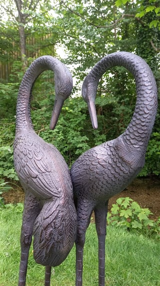 Love Cranes Bronzed Garden Sculptures