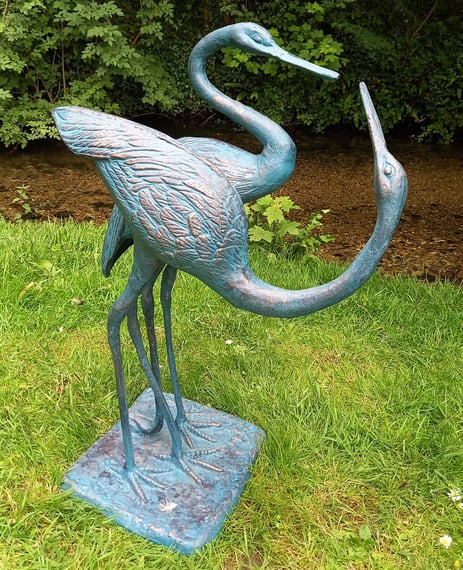Love Cranes Bronzed Garden Ornaments Medium Close Up