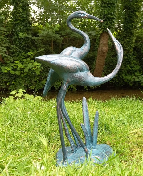 Love Cranes Bronzed Garden Sculpture