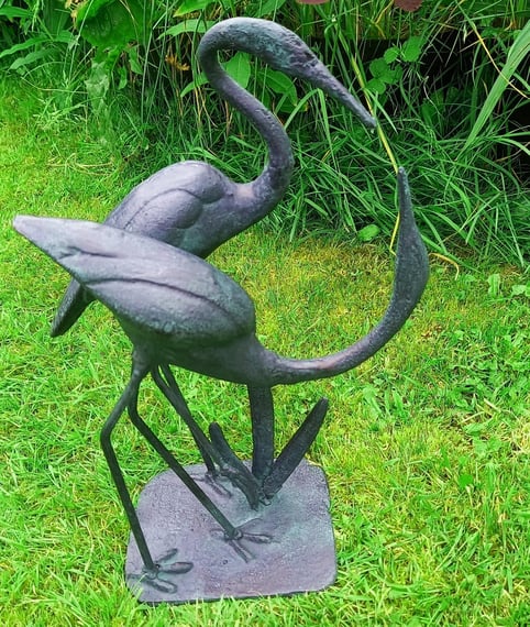 Love Cranes Bronzed Garden Statue Small