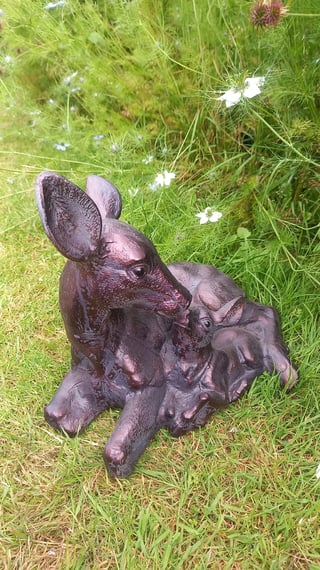 Doe and Fawn Lying Down Garden Sculpture Ornament
