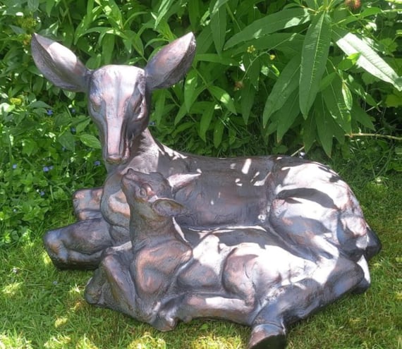Doe and Fawn Lying Garden Sculpture Large original product photo