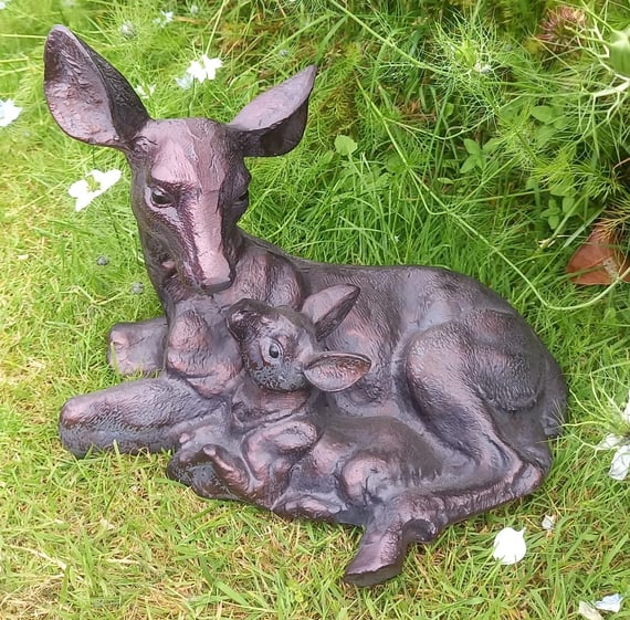 Doe and Fawn Lying Garden Sculpture Original