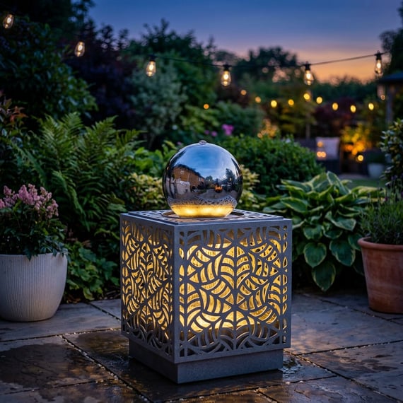 Gilded Cascade Water Feature with LEDS 