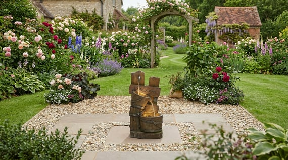 Rustic Post Pours Water Feature with LED