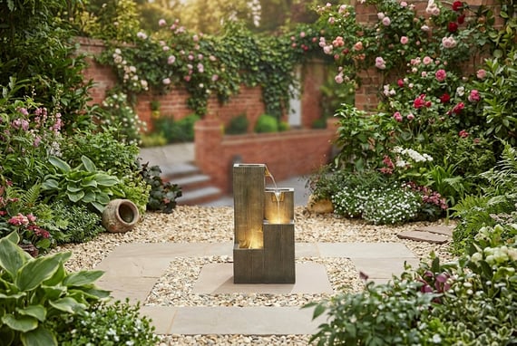 Wooded Pillars Water Feature with LED
