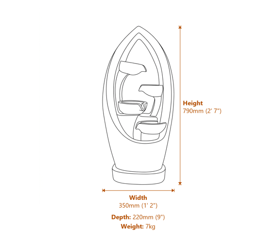 Shimmering Falls Solar Water Feature Dimensions Diagram