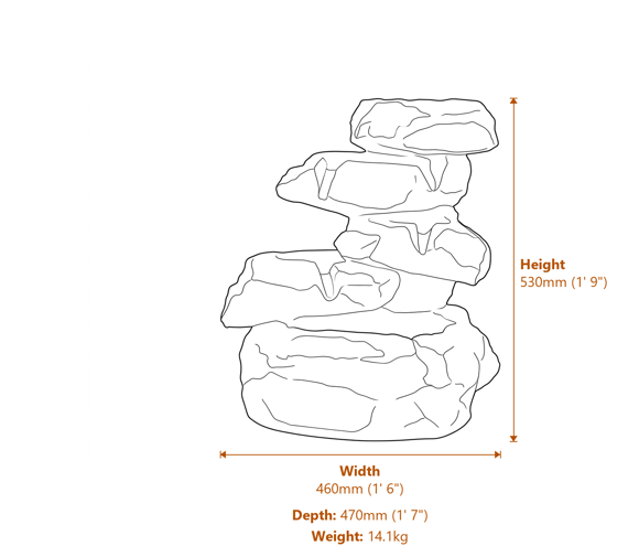 Tumbling Rocks Solar Water Feature Dimensions Diagram