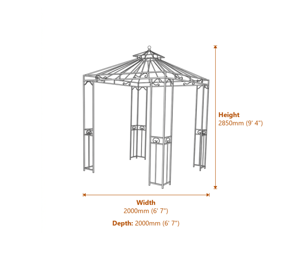 Vienne Square Metal Garden Gazebo Dimensions Diagram