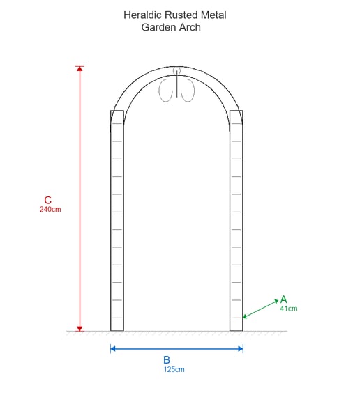 Heraldic Rusted Metal Garden Arch Dimensions Diagram