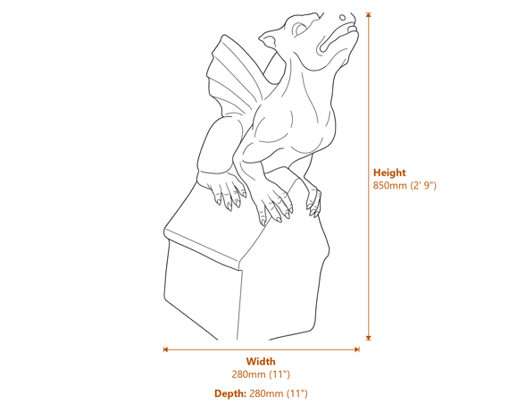 Gothic Gargoyle Garden Statue Dimensions Diagram