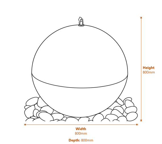 Corten Steel Sphere Water Feature 80cm Dimensions Diagram