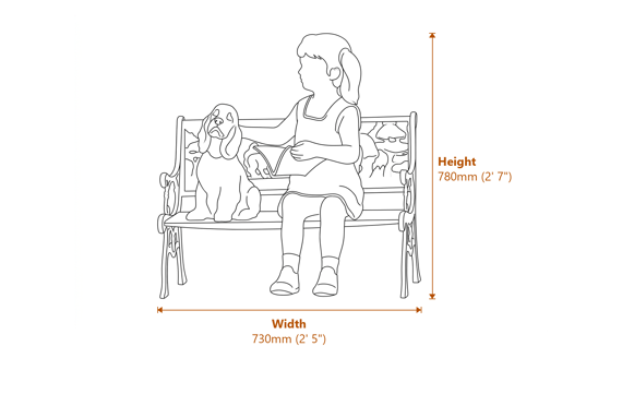 Girl and Her Dog Metal Garden Ornament Dimensions Diagram