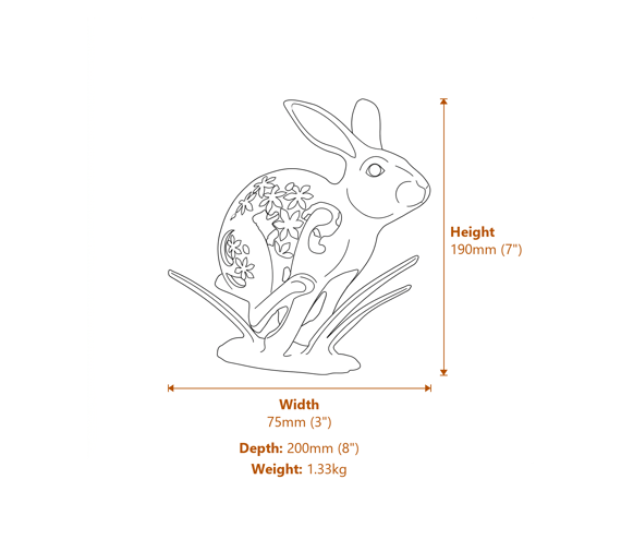 Fretwork Rabbit Metal Garden Ornament Dimensions Diagram