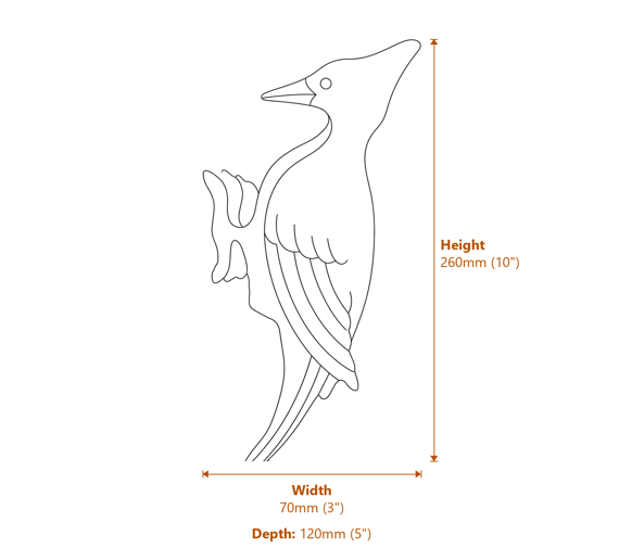 Woodpecker Metal Garden Ornament Dimensions Diagram