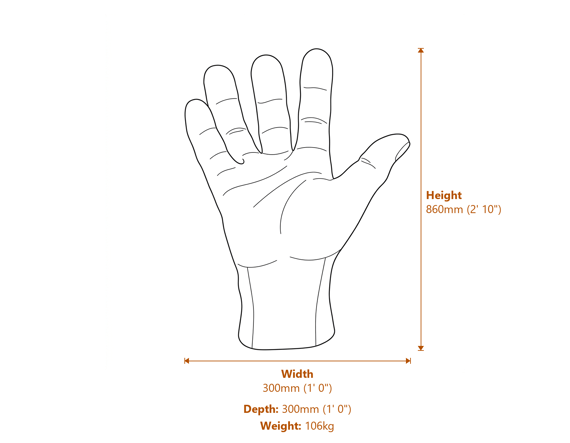 Giant Right Hand Garden Statue Dimensions Diagram