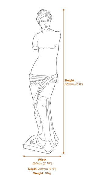 Venus De Milo Garden Ornament in White Dimensions Diagram