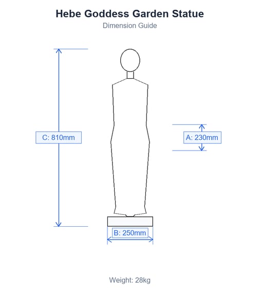 Hebe Goddess Garden Statue in White Dimensions Diagram