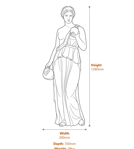 Hebe Goddess Large Garden Statue in White Dimensions Diagram