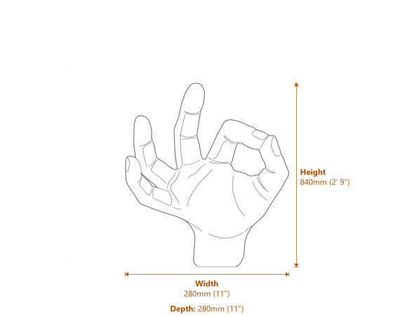 OK Hands Garden Statue Dimensions Diagram