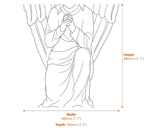 Praying Angel Garden Statue in White Dimensions Diagram