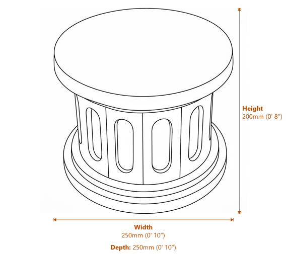 Medium Round Garden Ornament Plinth in White Dimensions Diagram